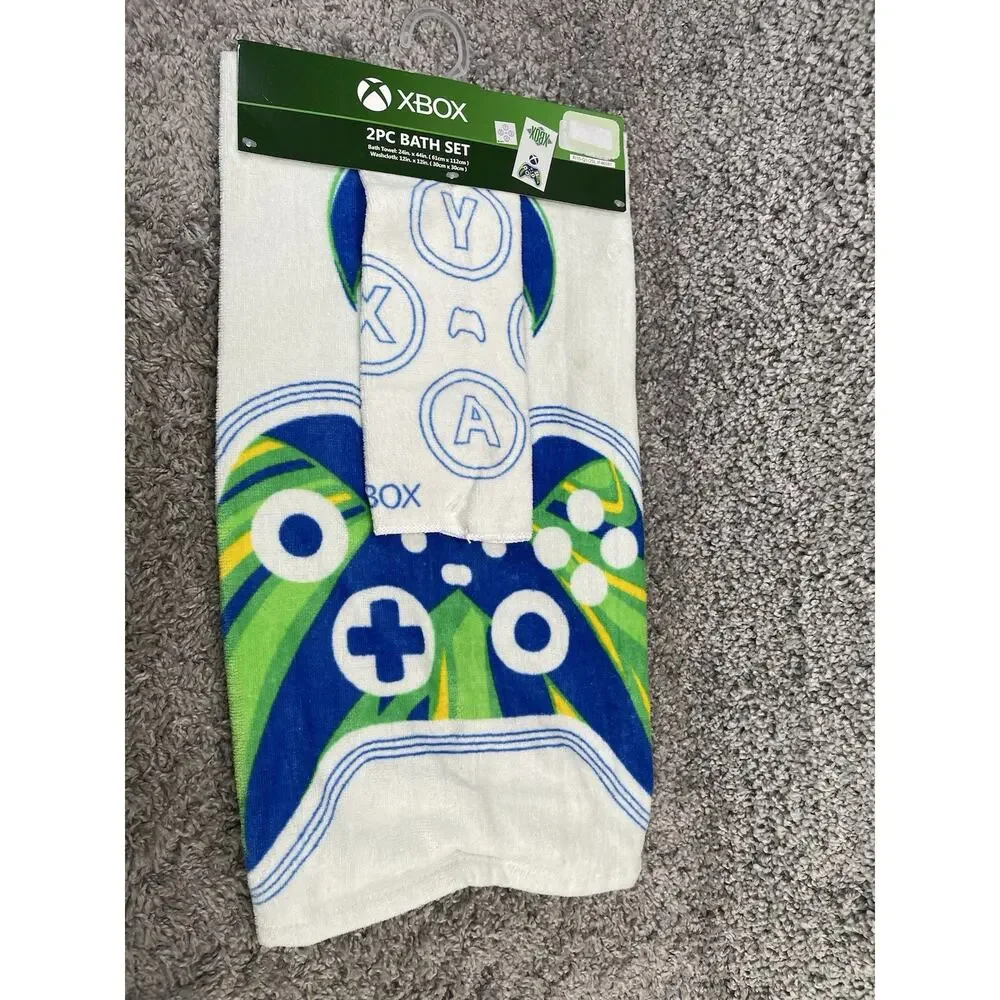 XBox Kids Cotton 2 Piece Bath Towel and Washcloth Set Multicolor New With Tags